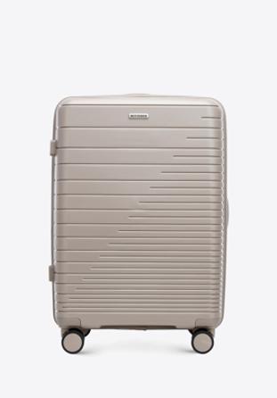 Medium-sized suitcase with glistening straps, beige, 56-3T-162-86, Photo 1