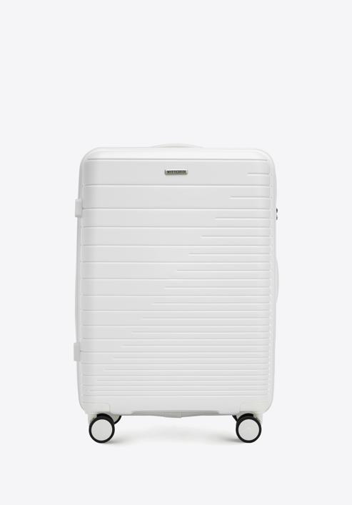 Medium-sized suitcase with glistening straps, off white, 56-3T-162-86, Photo 1