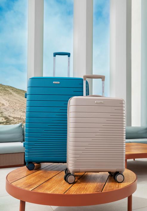 Duża walizka z polipropylenu z błyszczącymi paskami, niebieski, 56-3T-163-35, Zdjęcie 30