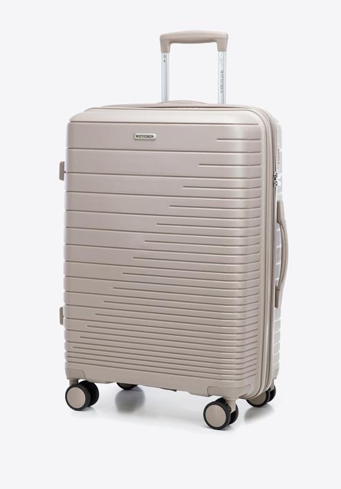 Medium-sized suitcase with glistening straps, beige, 56-3T-162-86, Photo 4