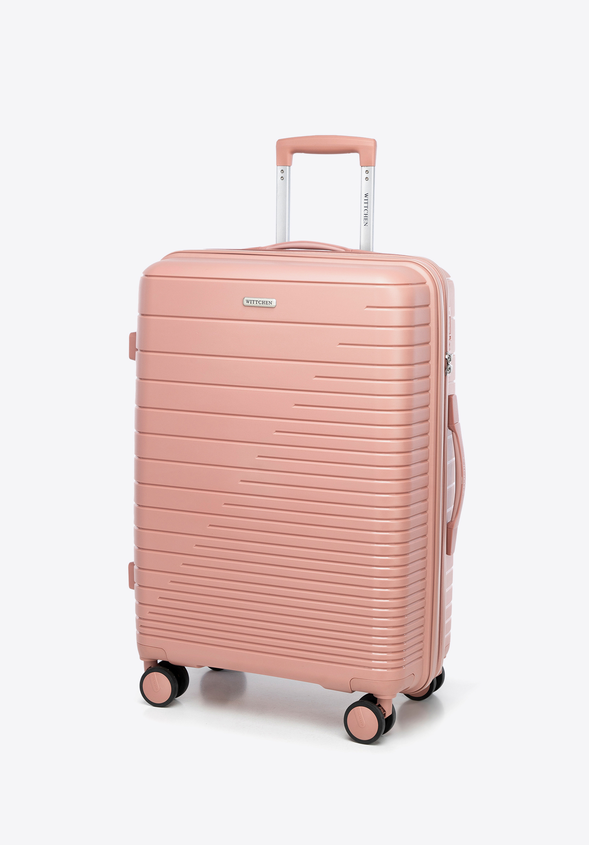 Medium-sized suitcase with glistening straps, pink, 56-3T-162-34, Photo 1