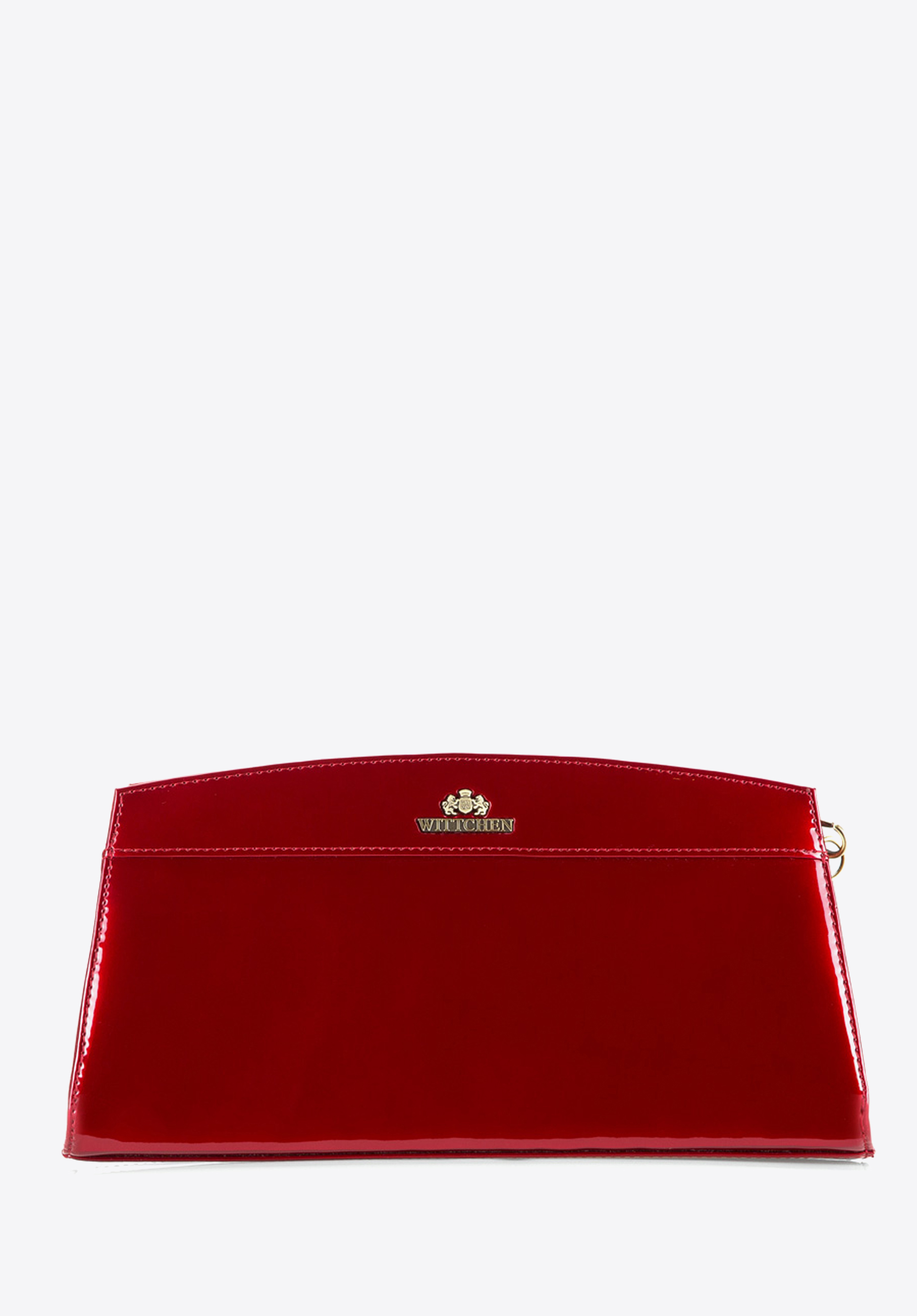 Wieczorowa torebka ze skóry lakierowanej trapezowa, czerwony, 25-4-516-3, Zdjęcie 1