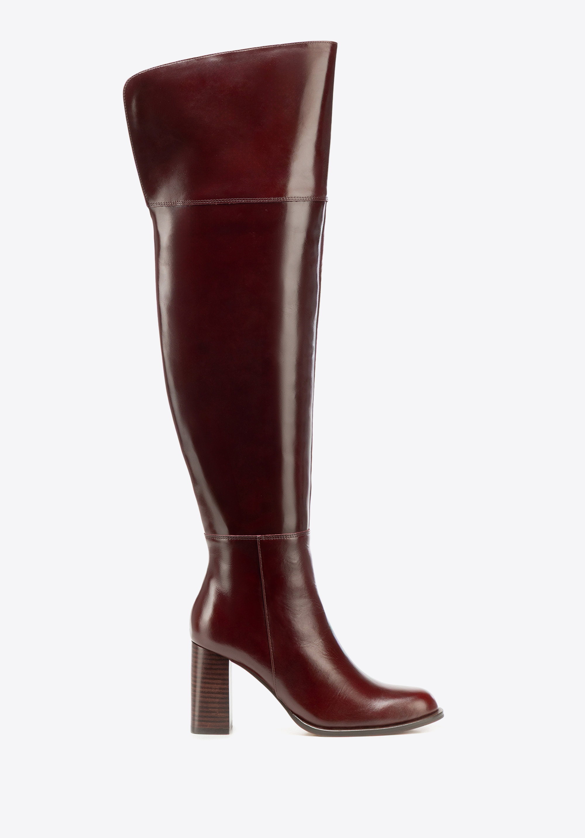 Wysokie kozaki ze skóry naturalnej lakierowanej, bordowy, 101-D-350-3-39, Zdjęcie 1