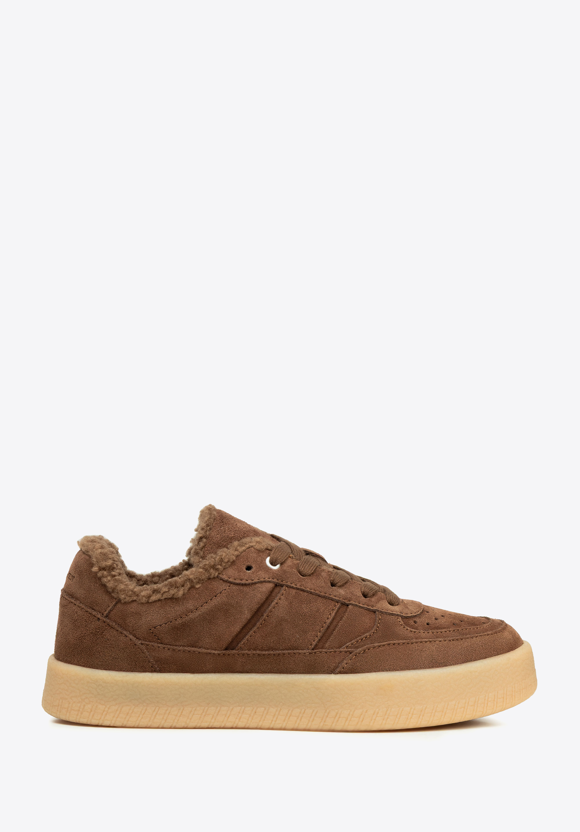 Suede trainers with faux fur, brown, 102-D-360-4-38, Photo 1
