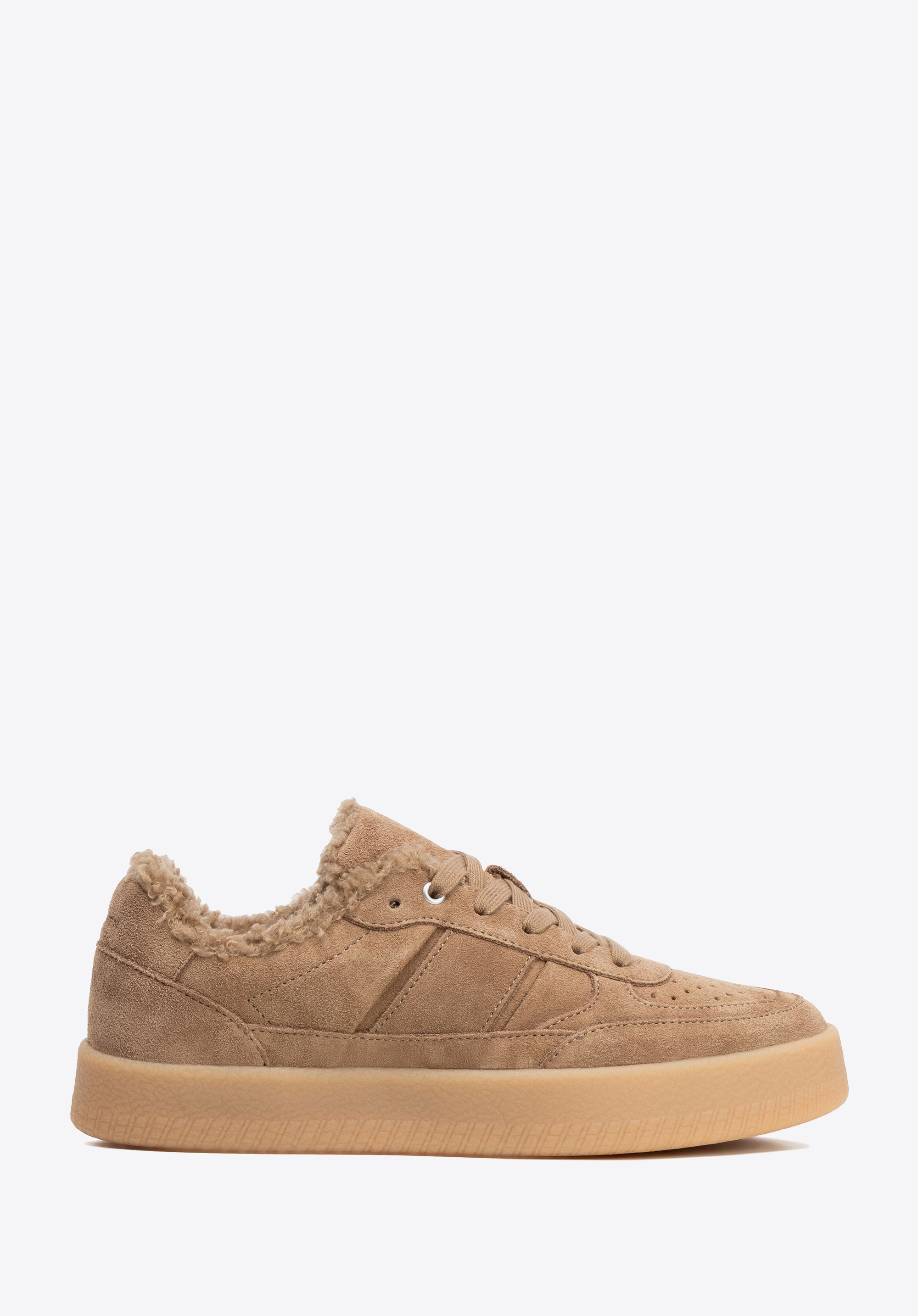 Suede trainers with faux fur, beige, 102-D-360-9-37, Photo 1