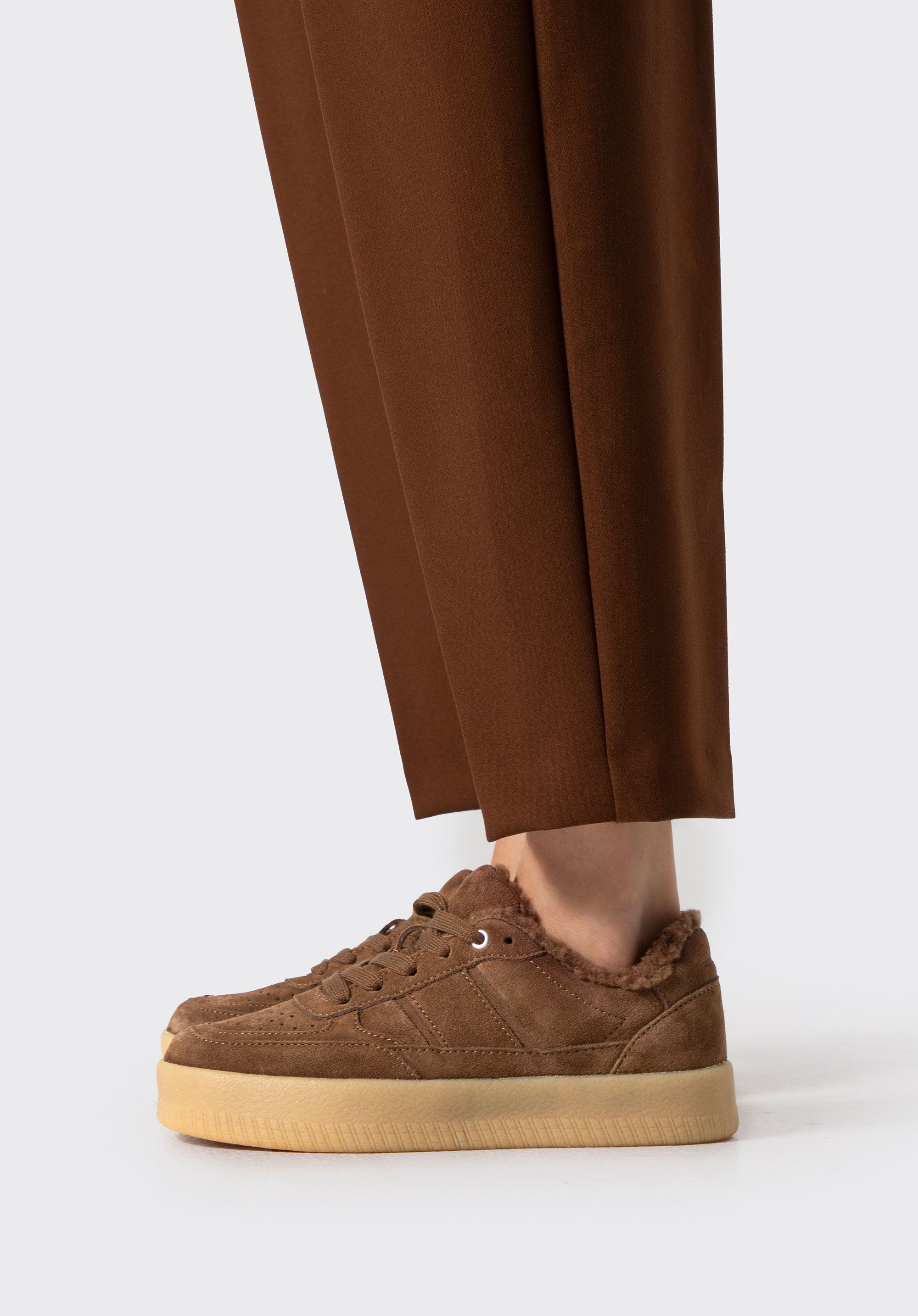 Suede trainers with faux fur, brown, 102-D-360-4-38, Photo 1