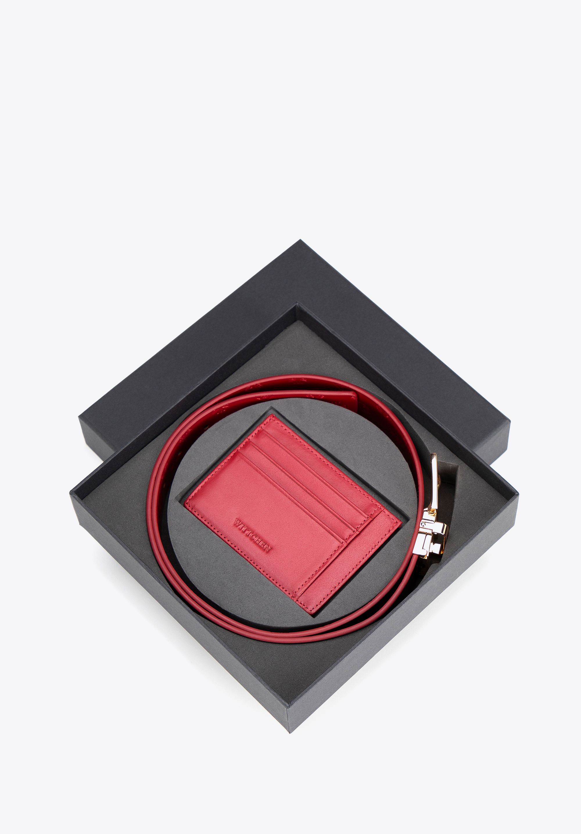 Women's set: leather belt and card holder, red-black, 102-8D-S13-13-XL, Photo 1