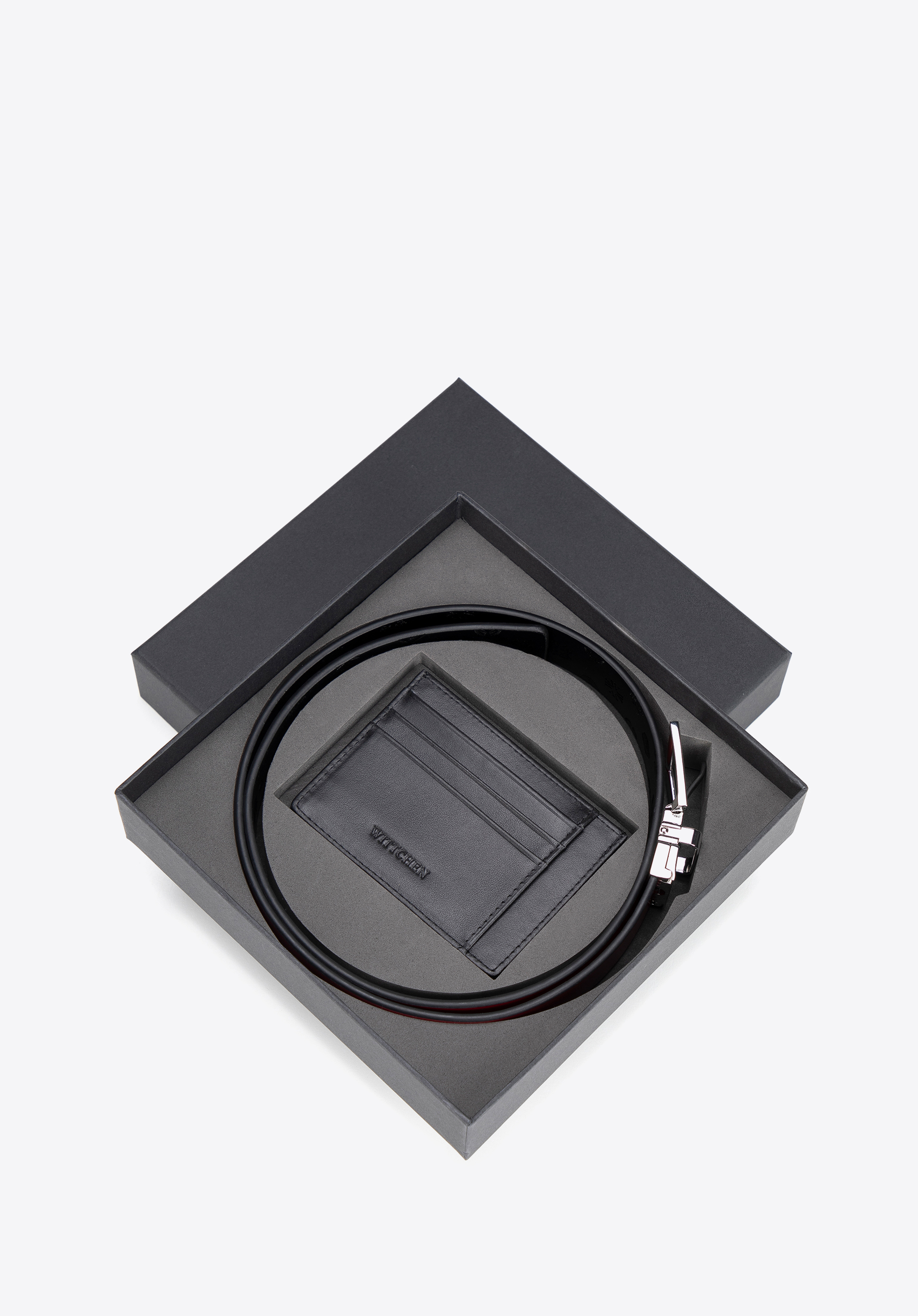 Women's set: leather belt and card holder, black-red, 102-8D-S13-33-S, Photo 1