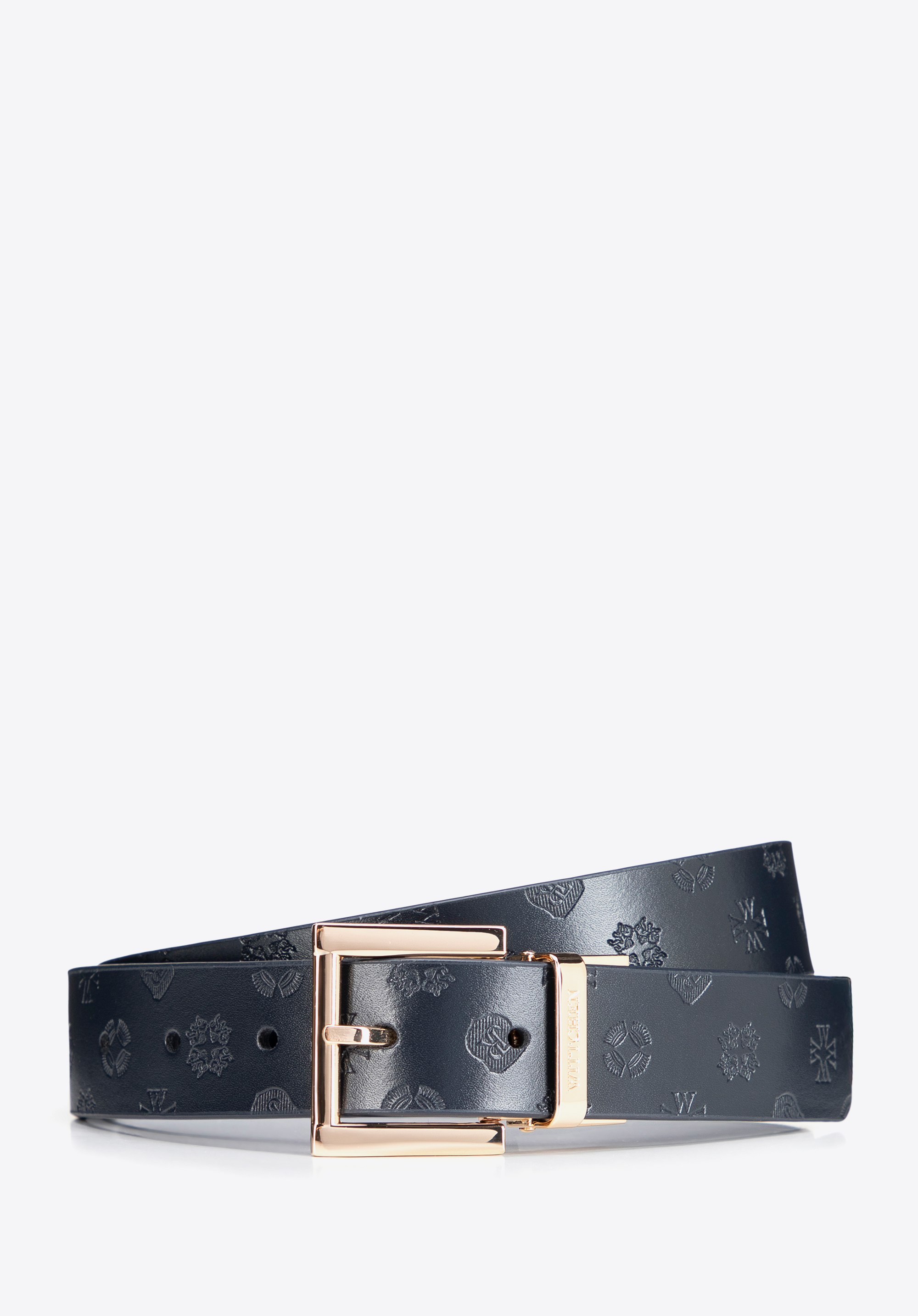 Women's set: leather belt with two buckles, black-navy blue, 102-8D-S13-1N-M, Photo 1