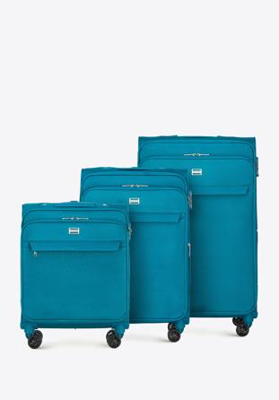 Zestaw jednokolorowych walizek miękkich, turkusowy, 56-3S-65S-9, Zdjęcie 1