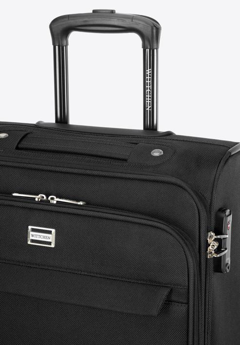 Duża walizka miękka jednokolorowa, czarny, 56-3S-653-9, Zdjęcie 8