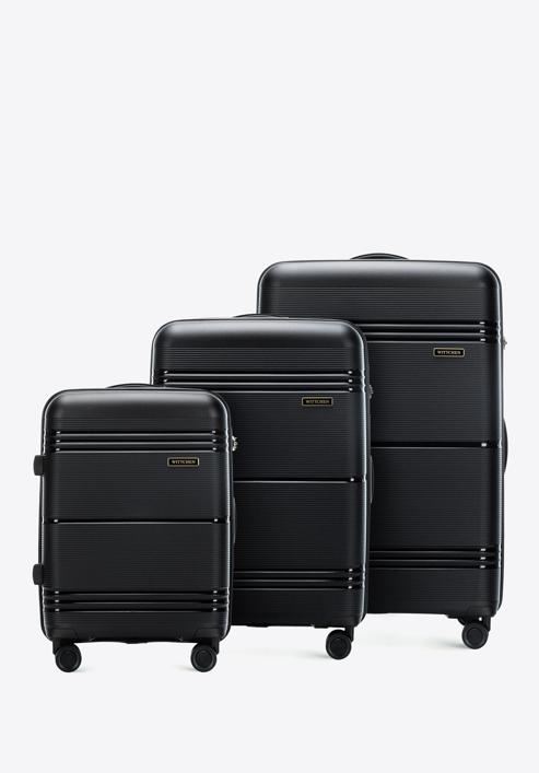 Zestaw jednokolorowych walizek z polipropylenu, czarny, 56-3T-14S-55, Zdjęcie 1