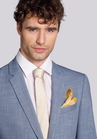 Zestaw krawat i dwie poszetki z jedwabiu, beżowo-niebieski, 92-7Z-002-X1, Zdjęcie 1