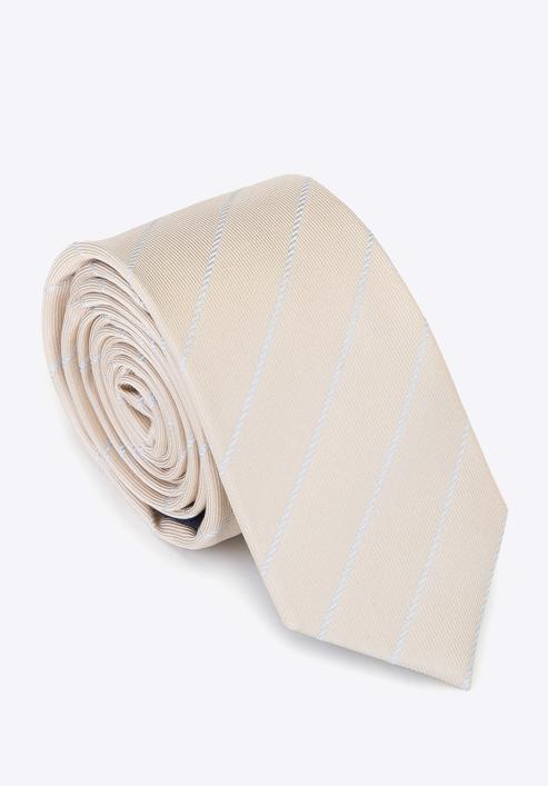 Zestaw krawat i dwie poszetki z jedwabiu, beżowo-niebieski, 92-7Z-002-X1, Zdjęcie 5