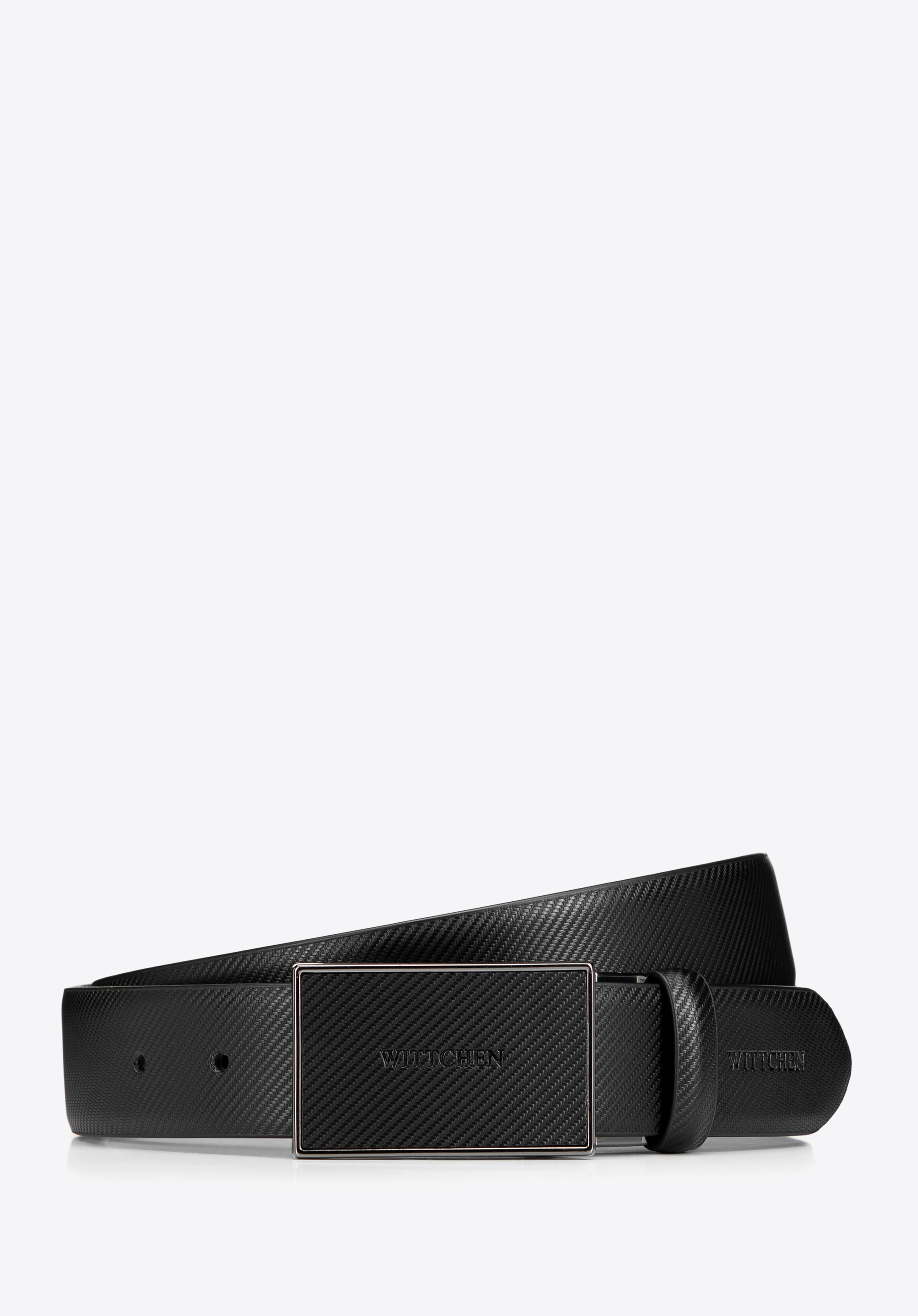 Men's set: leather belt with interchangeable buckles, black, 102-8M-S12-1-12, Photo 1