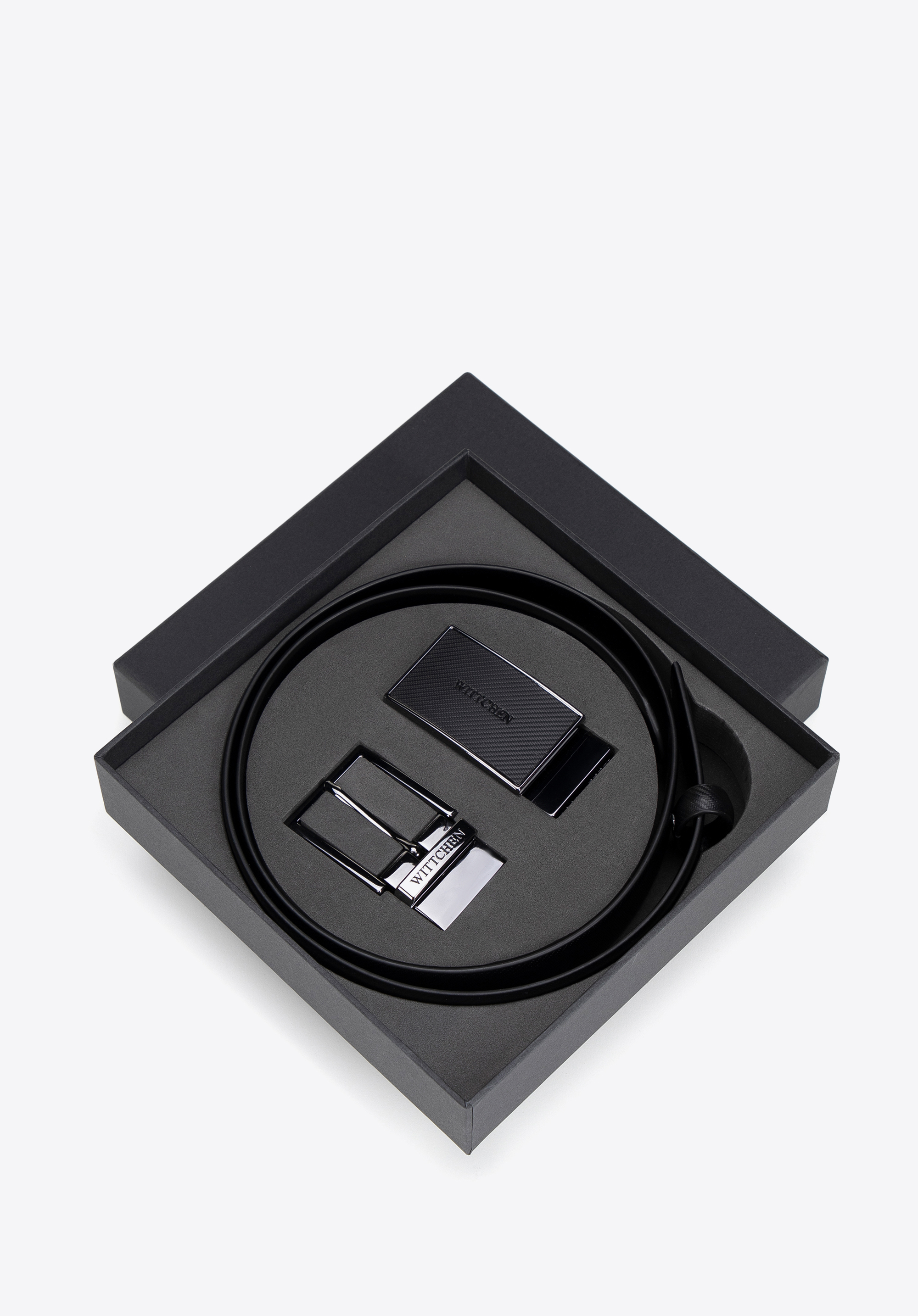 Men's set: leather belt with interchangeable buckles, black, 102-8M-S12-1-12, Photo 1