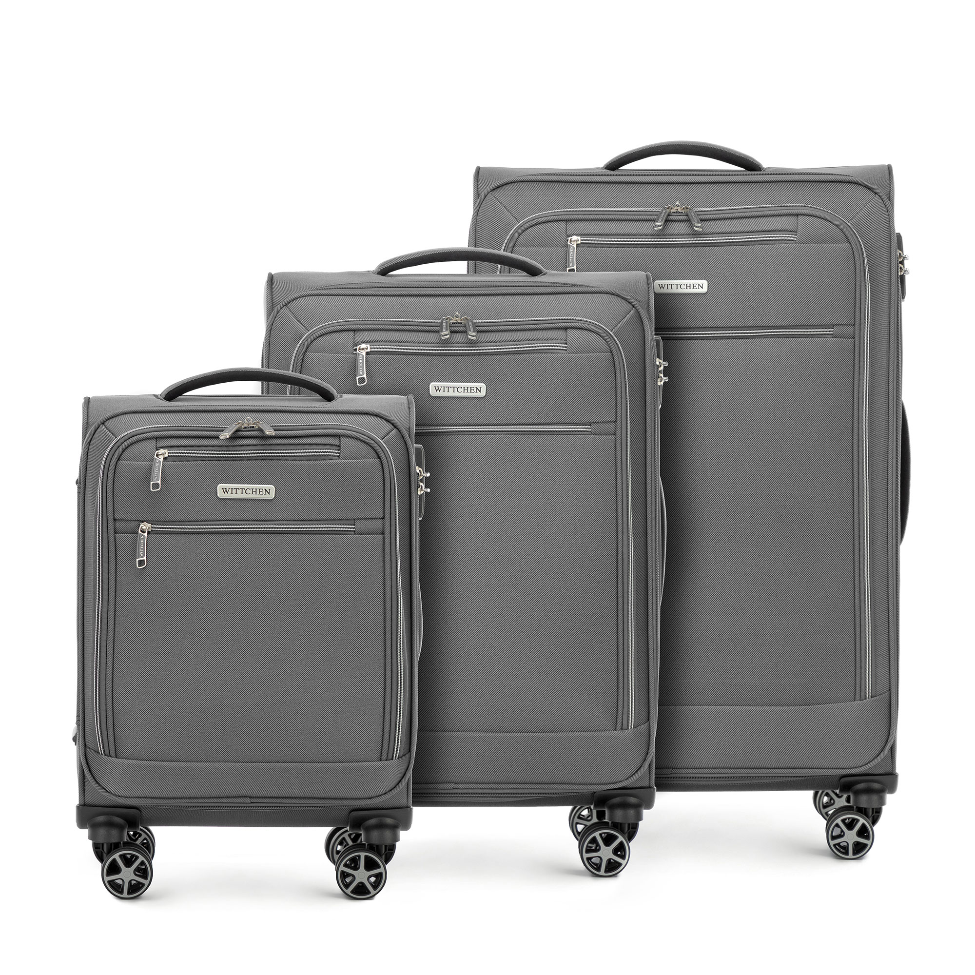 Sada kufrov z mäkkého polyesteru, sivá 56-3S-17S-00