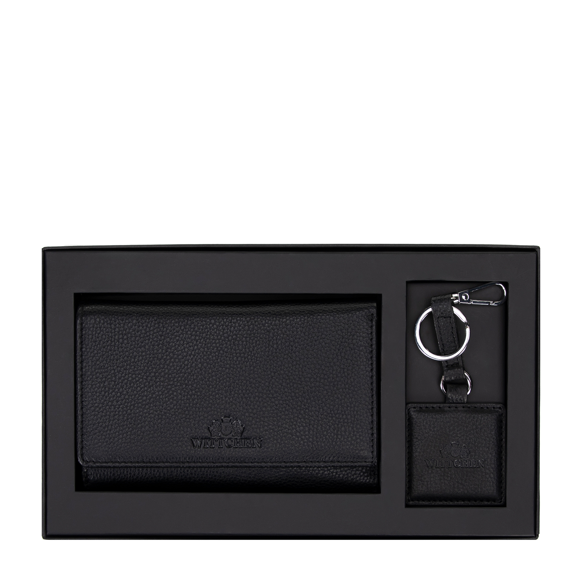 Čierny kožený set peňaženky a kľúčenky 14-S-005-1