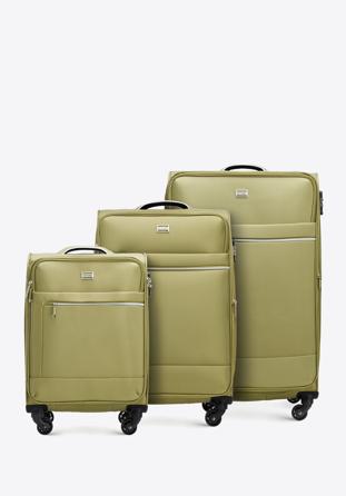 Zestaw walizek miękkich z błyszczącym suwakiem z przodu, zielony, 56-3S-85S-80, Zdjęcie 1