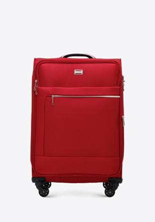 Średnia walizka miękka z błyszczącym suwakiem z przodu, czerwony, 56-3S-852-35, Zdjęcie 1