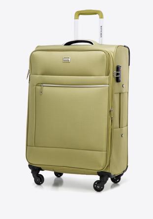 Średnia walizka miękka z błyszczącym suwakiem z przodu, zielony, 56-3S-852-80, Zdjęcie 1