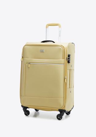 Zestaw walizek miękkich z błyszczącym suwakiem z przodu, beżowy, 56-3S-85S-86, Zdjęcie 1