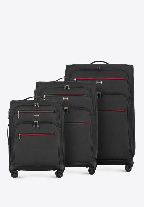 Zestaw walizek miękkich z czerwonym suwakiem, grafitowy, 56-3S-50S-31, Zdjęcie 1