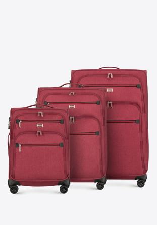 Zestaw walizek miÄ™kkich z czerwonym suwakiem, bordowy, 56-3S-50S-31, ZdjÄ™cie 1