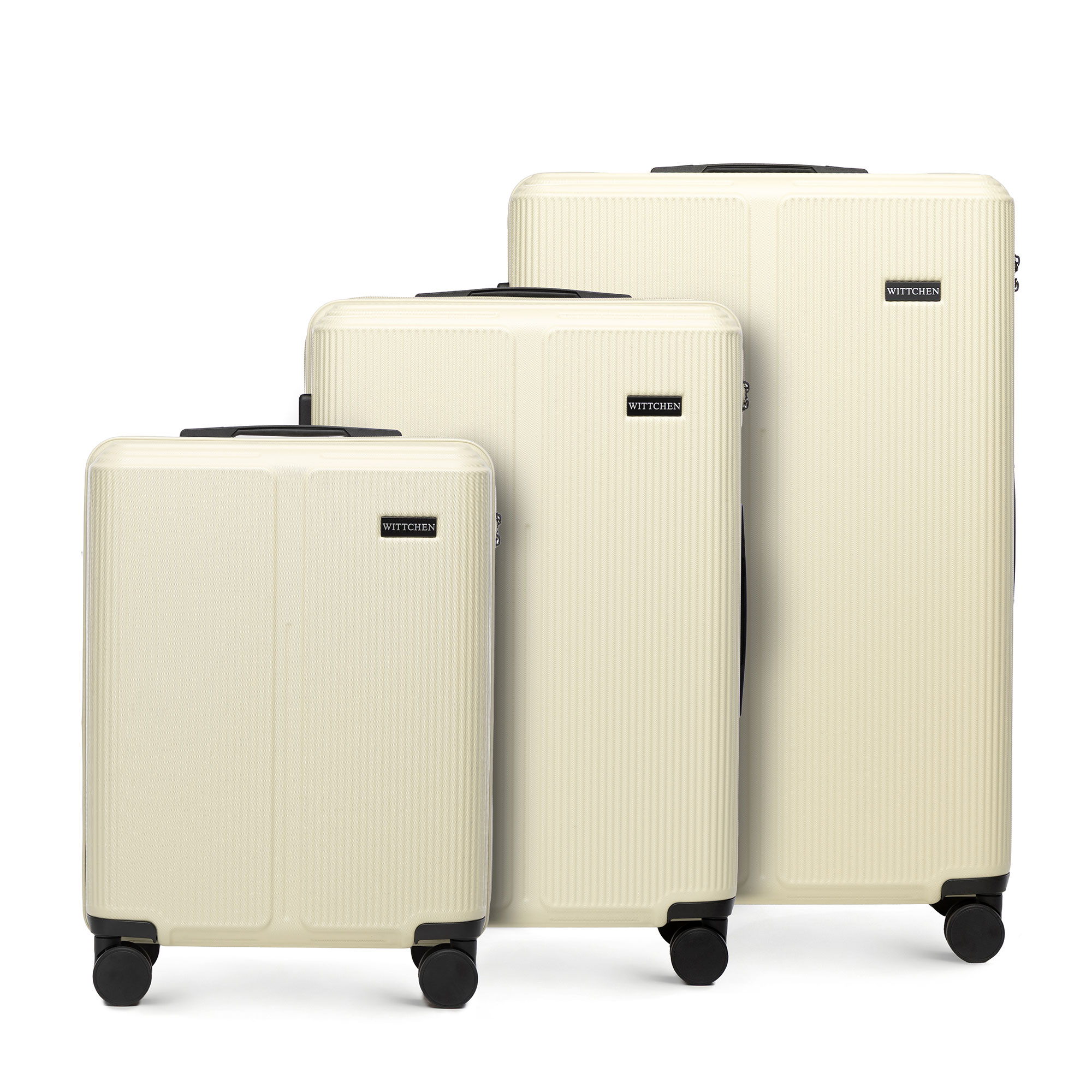 Sada kufrov z ABS s jemnými pruhmi, krémová 56-3A-60S-89