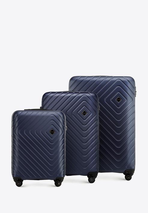 Zestaw walizek z ABS-u z geometrycznym tłoczeniem, granatowy, 56-3A-75S-35, Zdjęcie 1