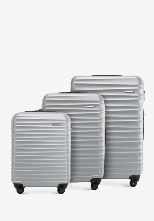 Zestaw walizek z ABS-u z żebrowaniem, szary, 56-3A-31S-85, Zdjęcie 1