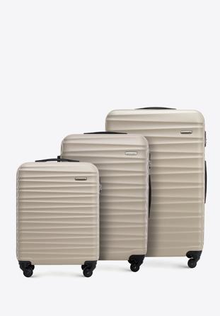 Zestaw walizek z ABS-u z żebrowaniem, beżowy, 56-3A-31S-86, Zdjęcie 1