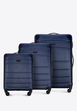 Zestaw walizek z ABS-u żłobionych, granatowy, 56-3A-65S-90, Zdjęcie 1