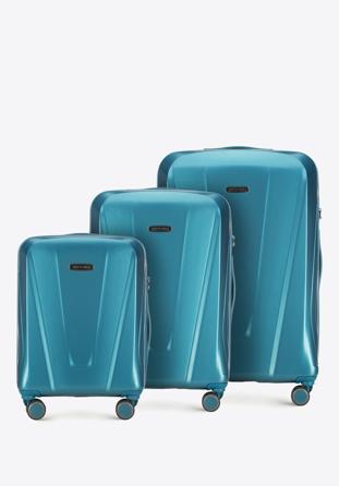 Zestaw walizek z polikarbonu geometrycznych, niebieski, 56-3P-12S-96, Zdjęcie 1