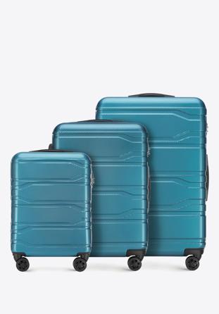 Zestaw walizek z polikarbonu tłoczonych, niebieski, 56-3P-98S-96, Zdjęcie 1