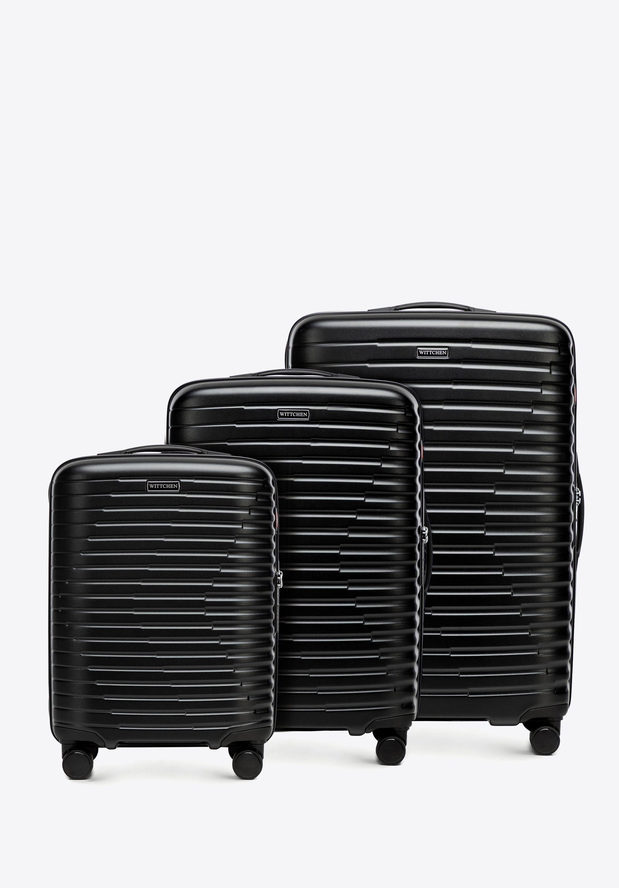 Polycarbonate luggage set with horizontal grooves, black, 56-3P-61S-10, Photo 1