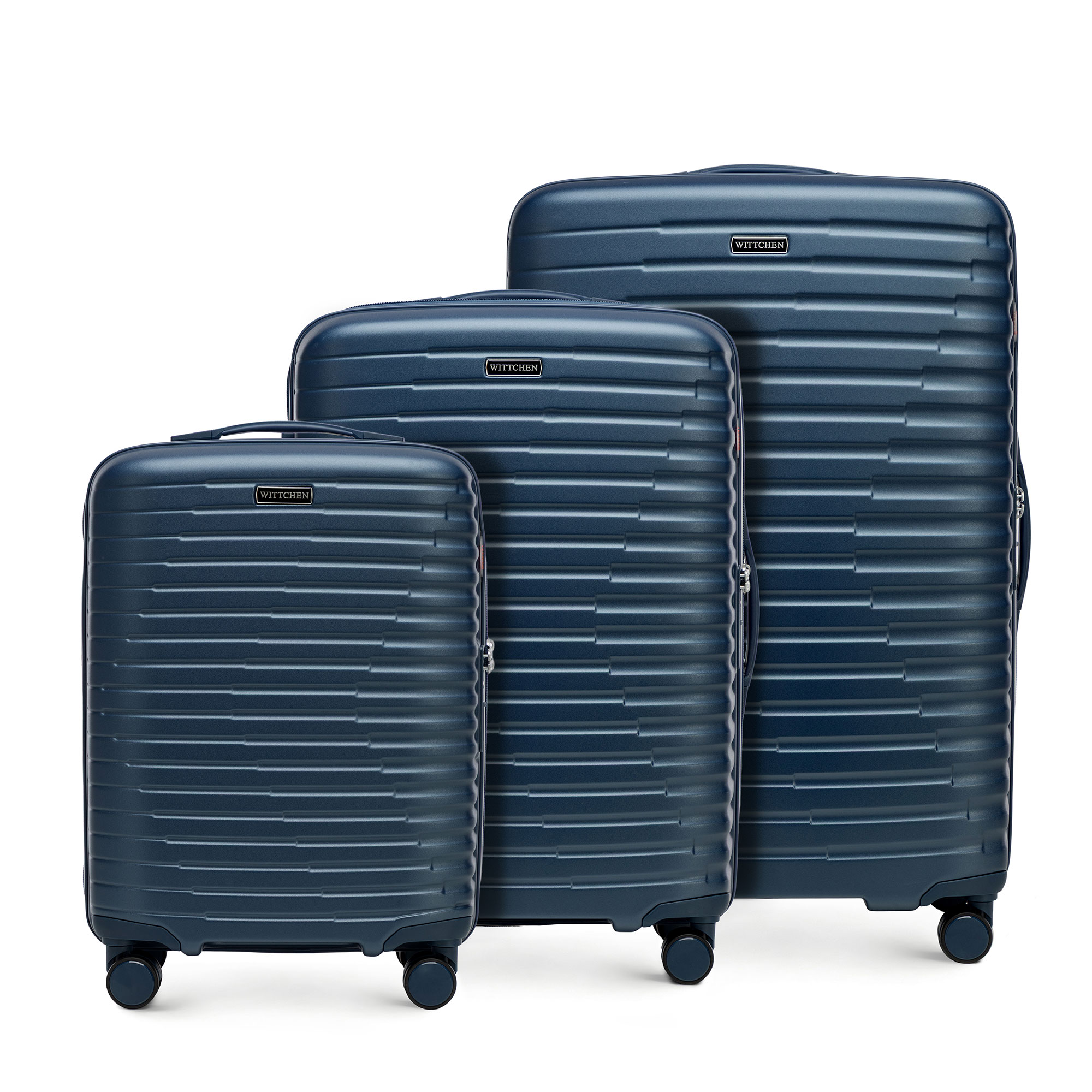 Sada polykarbonátových kufrov s horizontálnymi rebrami, námornícka modrá 56-3P-61S-70