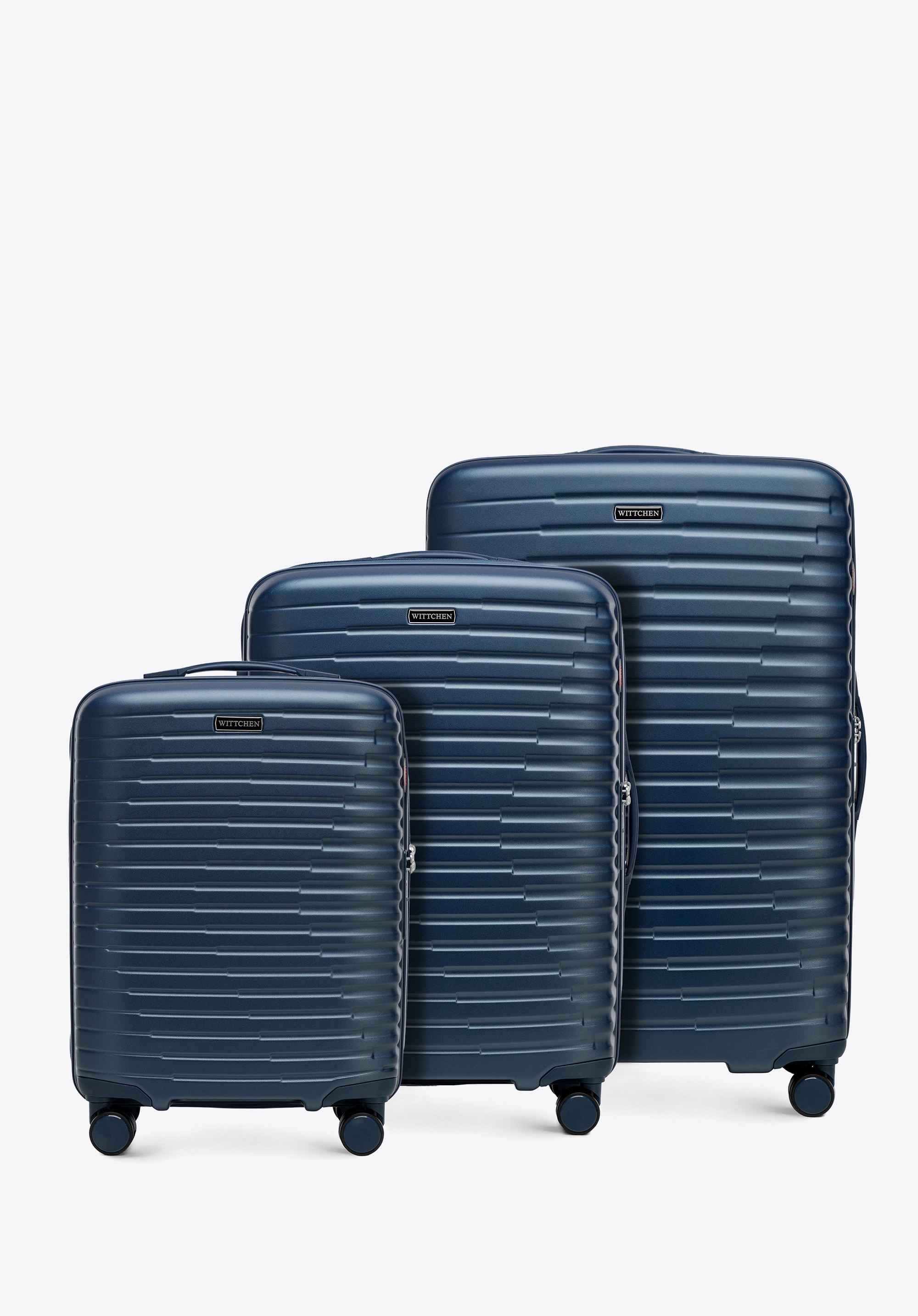 Polycarbonate luggage set with horizontal grooves, navy blue, 56-3P-61S-70, Photo 1