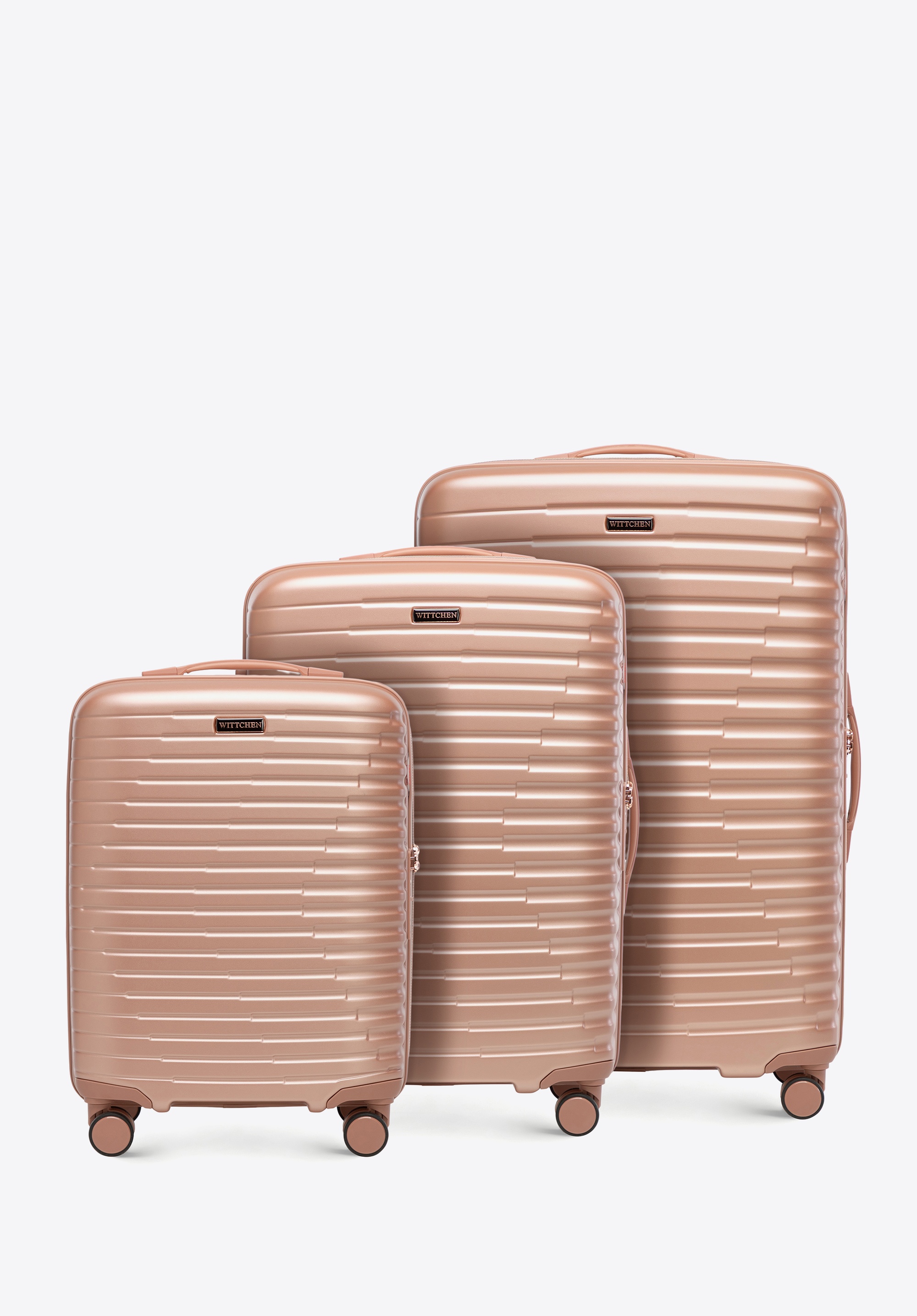 Polycarbonate luggage set with horizontal grooves, rose gold, 56-3P-61S-77G, Photo 1