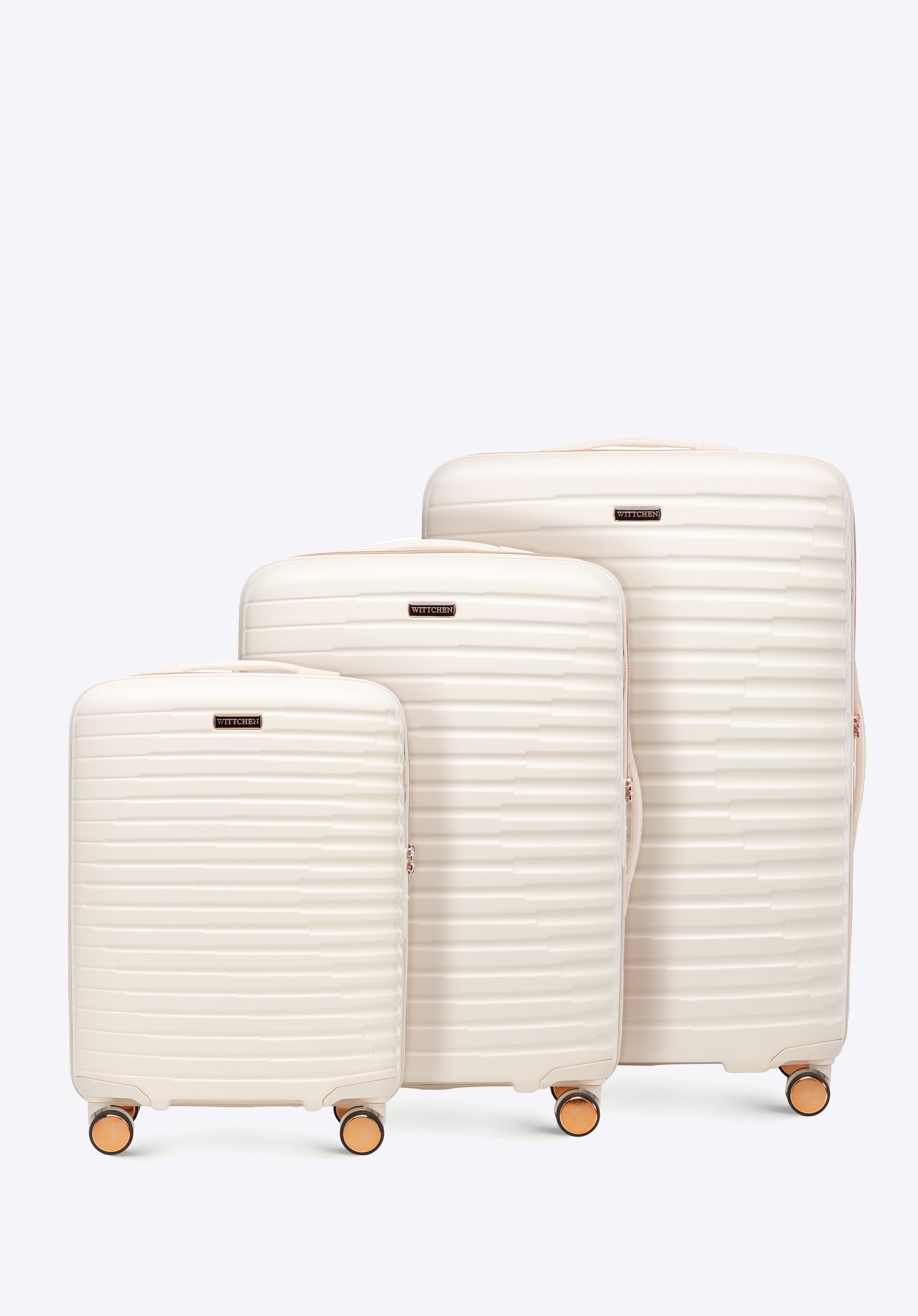 Polycarbonate luggage set with horizontal grooves, cream-gold, 56-3P-61S-88G, Photo 1