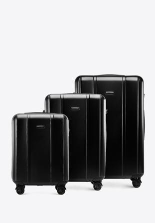 Zestaw walizek z polikarbonu z pionowymi tłoczeniami, czarny, 56-3P-71S-1, Zdjęcie 1