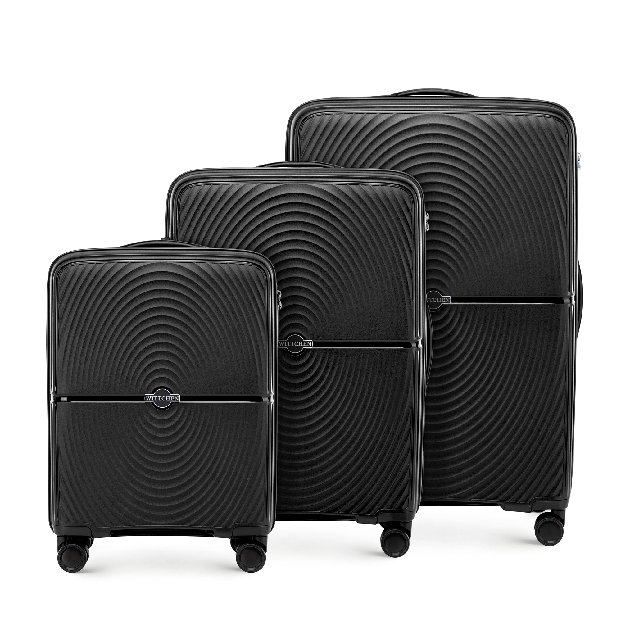 Sada polypropylénových kufrov s kruhmi, čierna 56-3T-30S-10