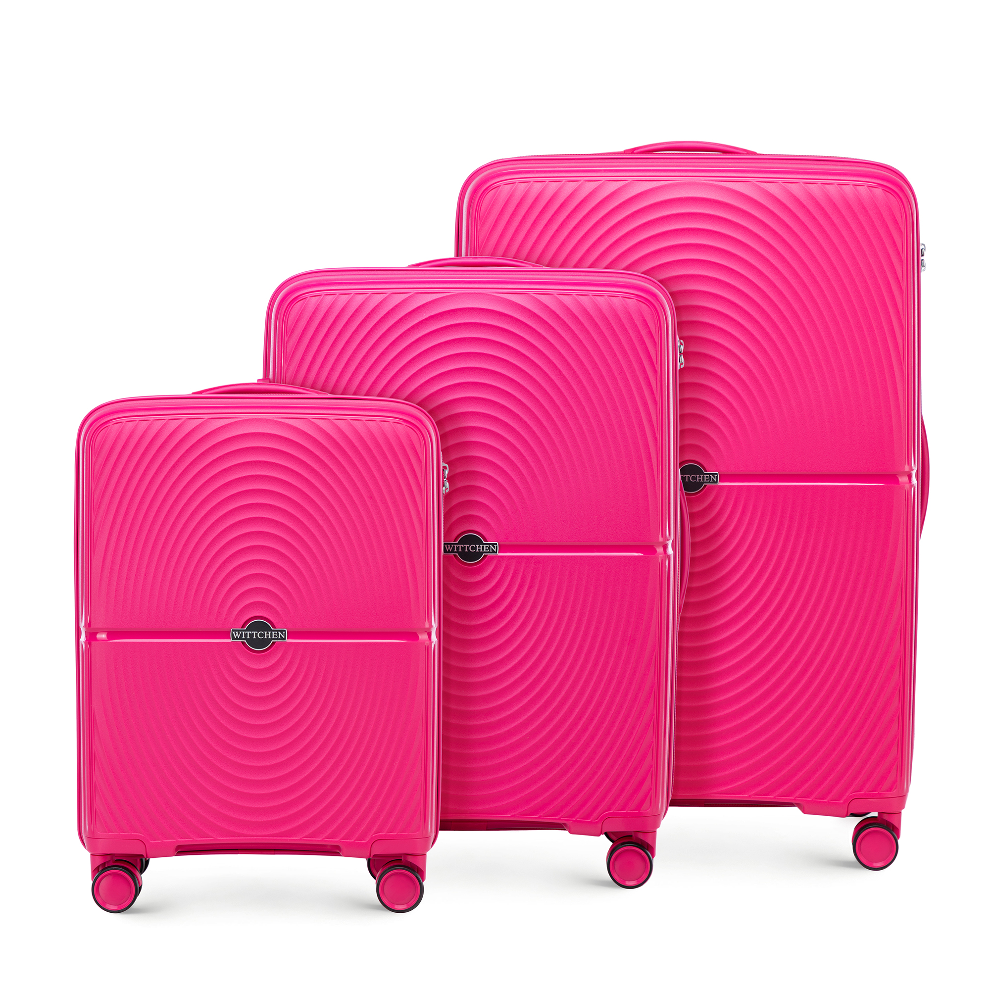 Sada polypropylénových kufrov s kruhmi, ružová 56-3T-30S-34