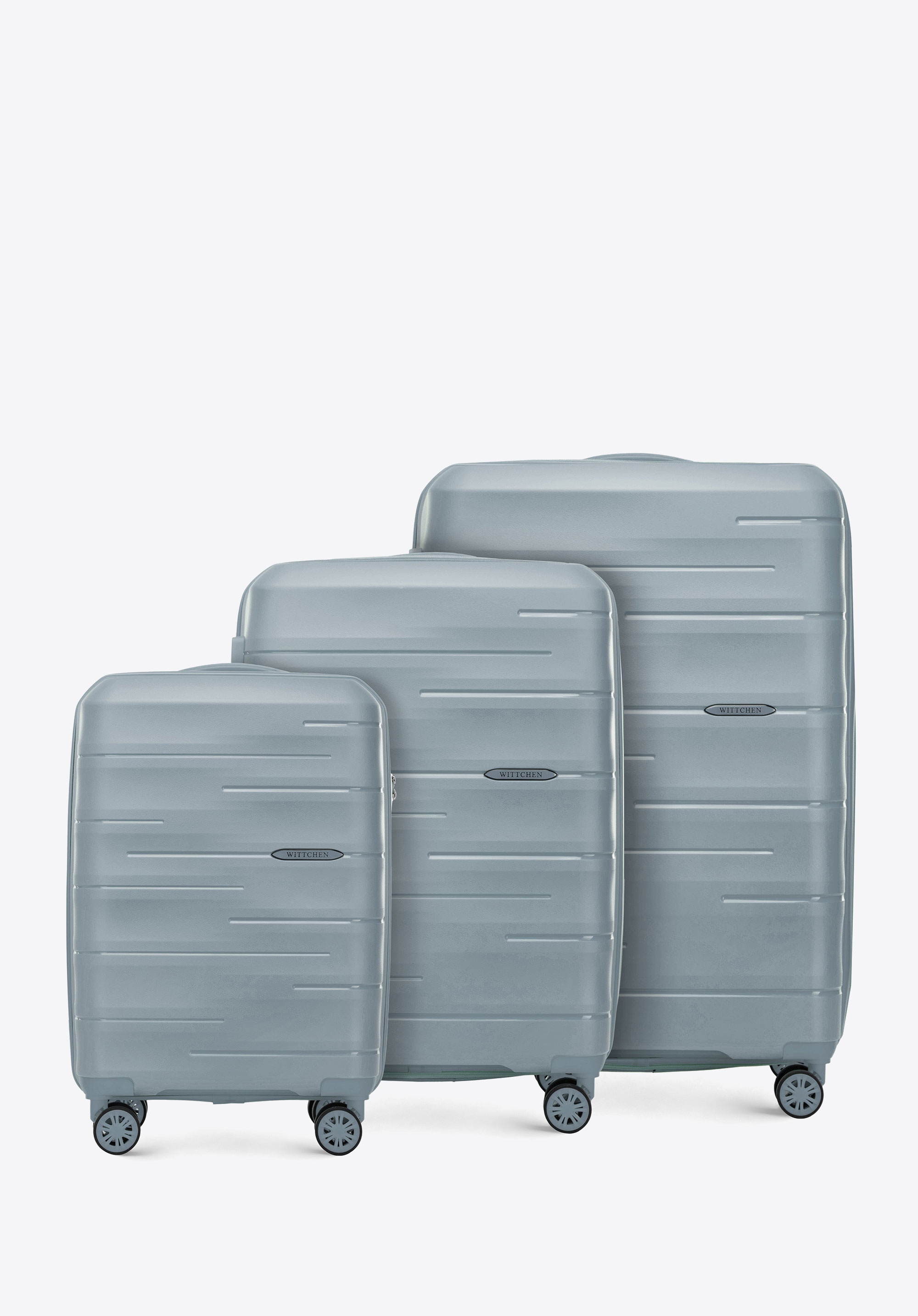 Zestaw walizek z polipropylenu w tłoczone paski, niebieski, 56-3T-14S-B-00, Zdjęcie 1