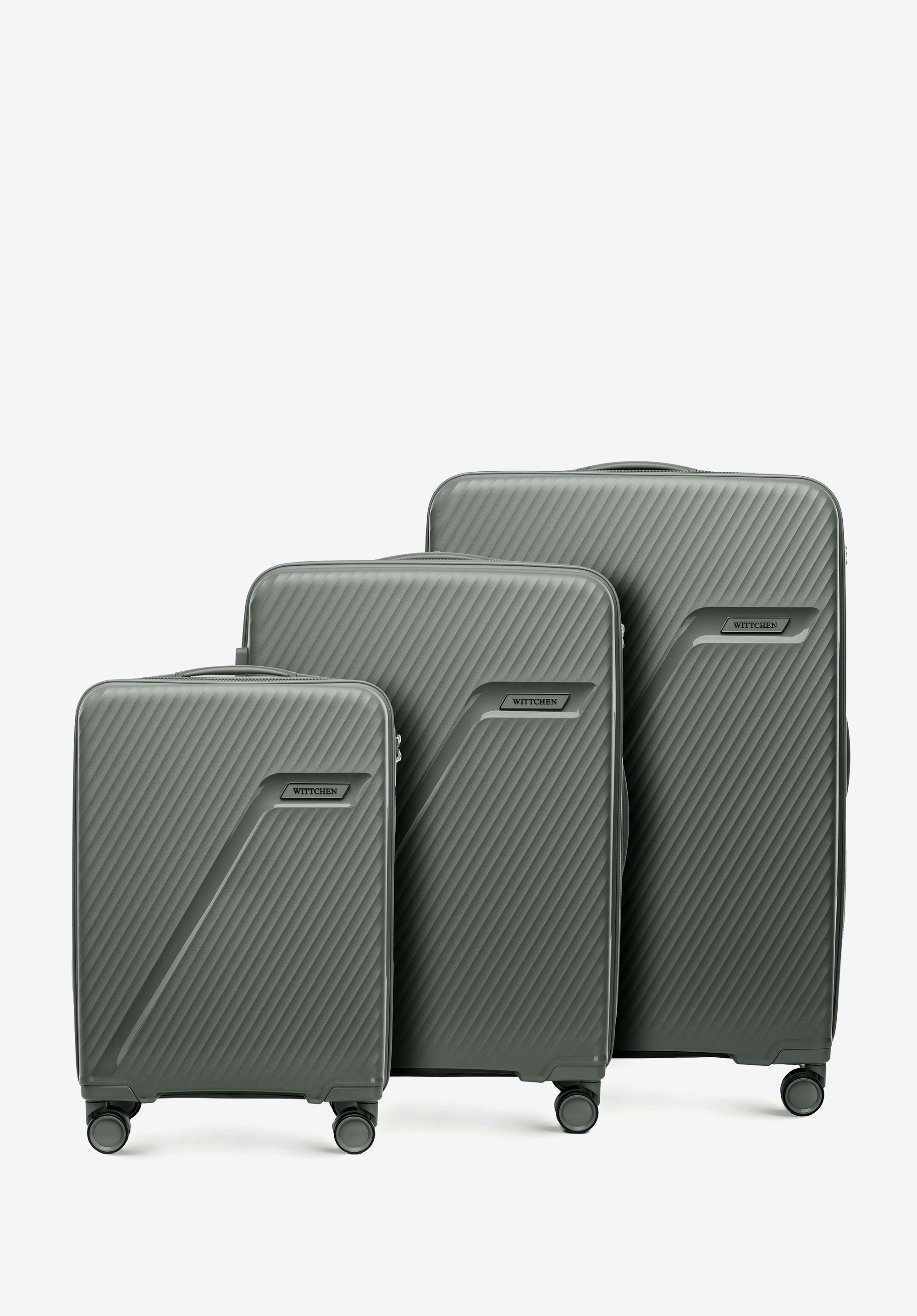 Polypropylene luggage set with diagonal pattern, grey, 56-3T-50S-01, Photo 1