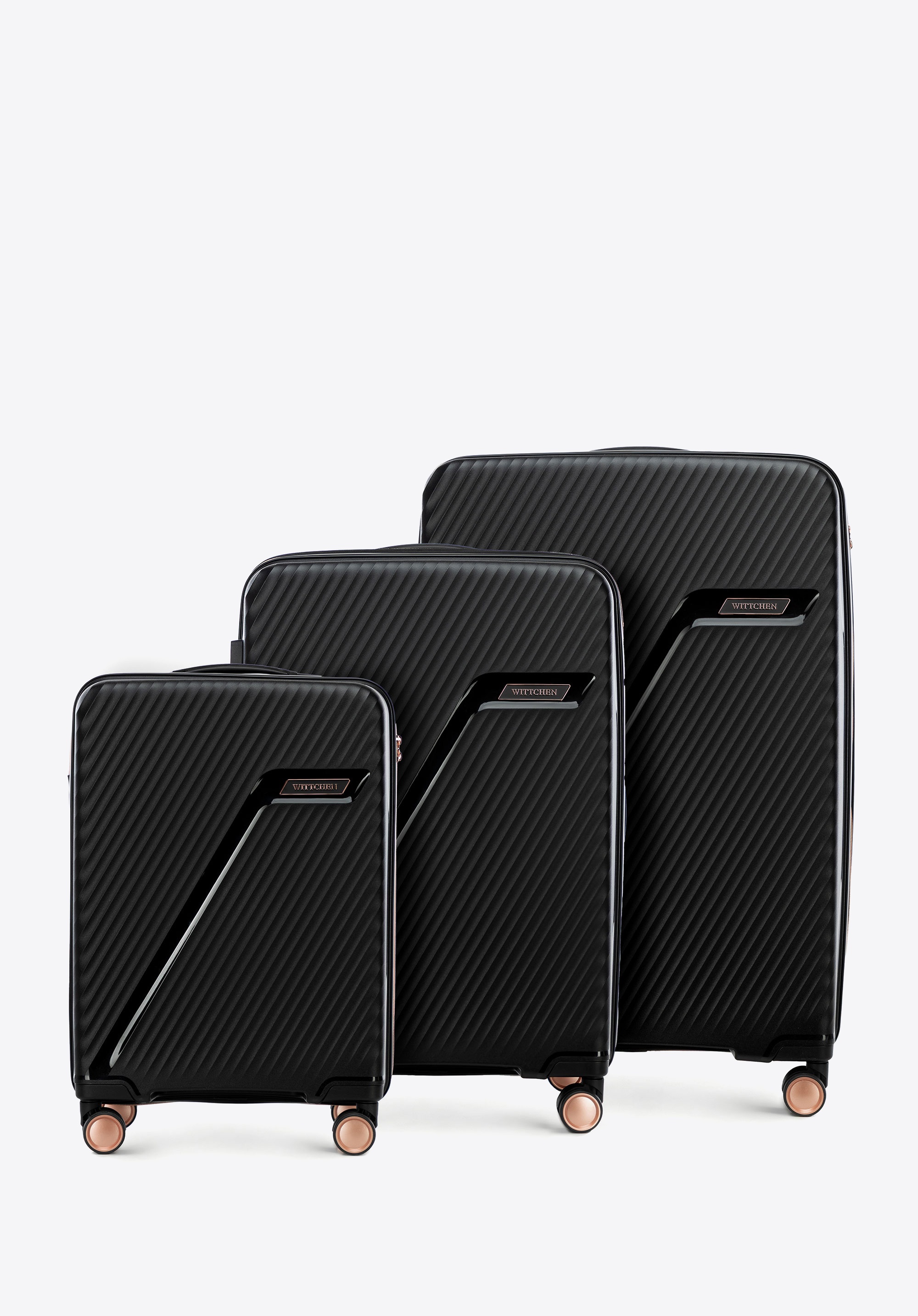 Polypropylene luggage set with diagonal pattern, black-gold, 56-3T-50S-10G, Photo 1