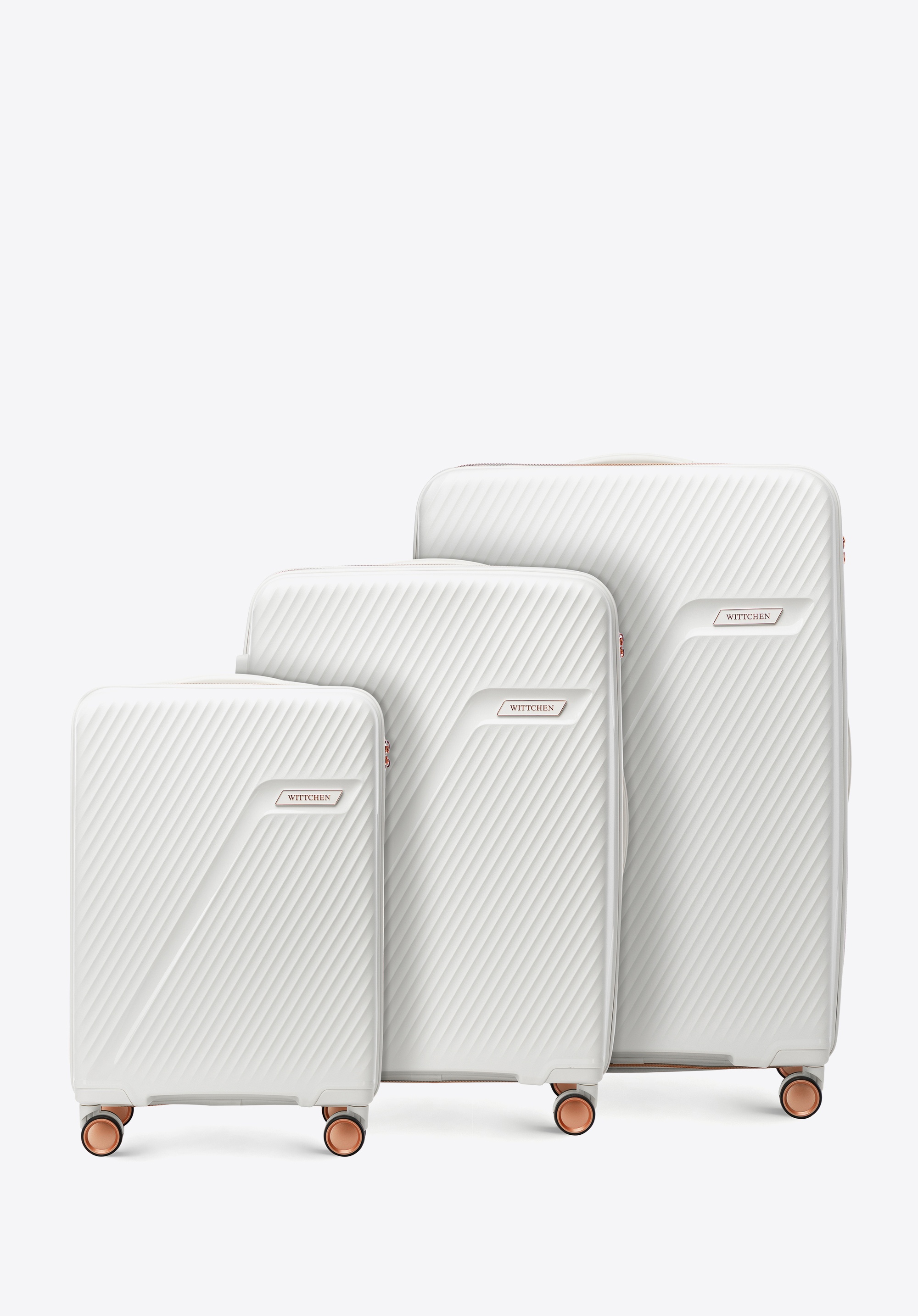 Polypropylene luggage set with diagonal pattern, cream-gold, 56-3T-50S-89G, Photo 1