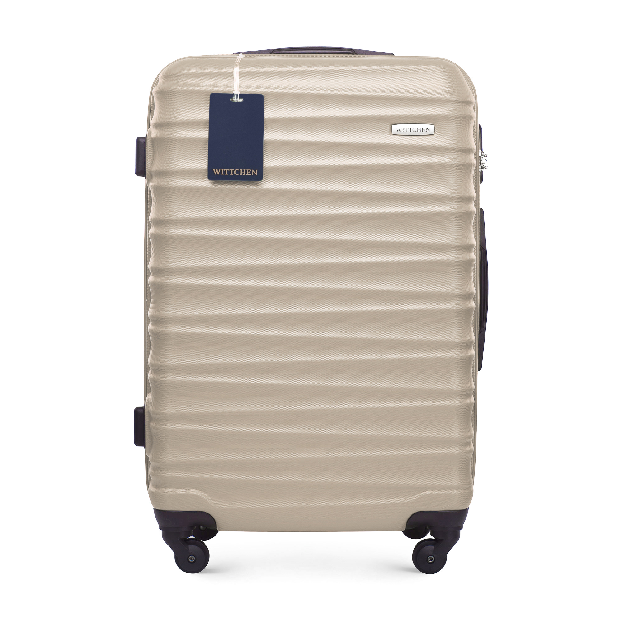 Stredný ABS kufor s menovkou a logom WITTCHEN, béžový 56-3A-312-86Z6