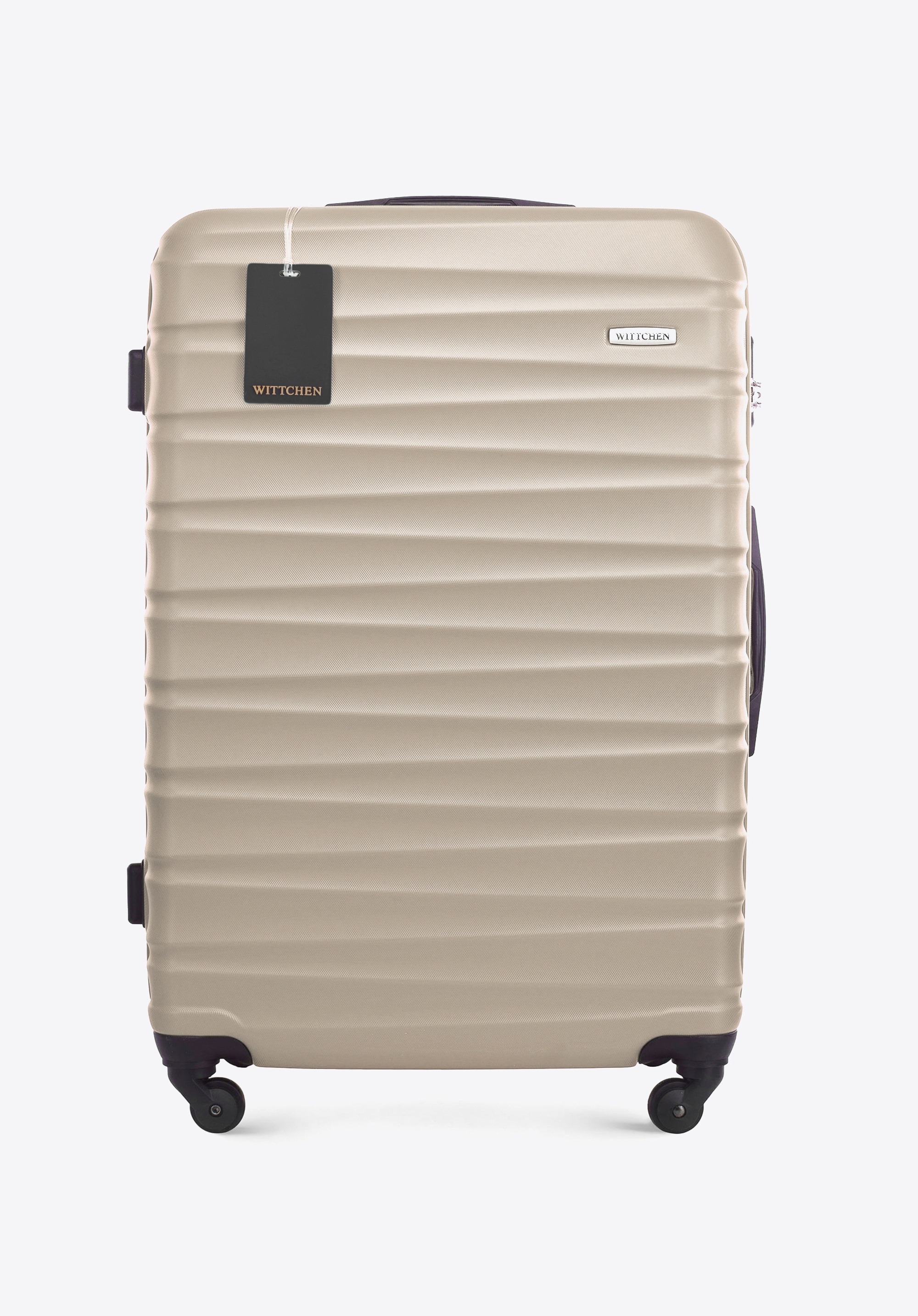 Duża walizka z ABS - u i identyfikator z logo, beżowy, 56-3A-313-86Z5, Zdjęcie 1