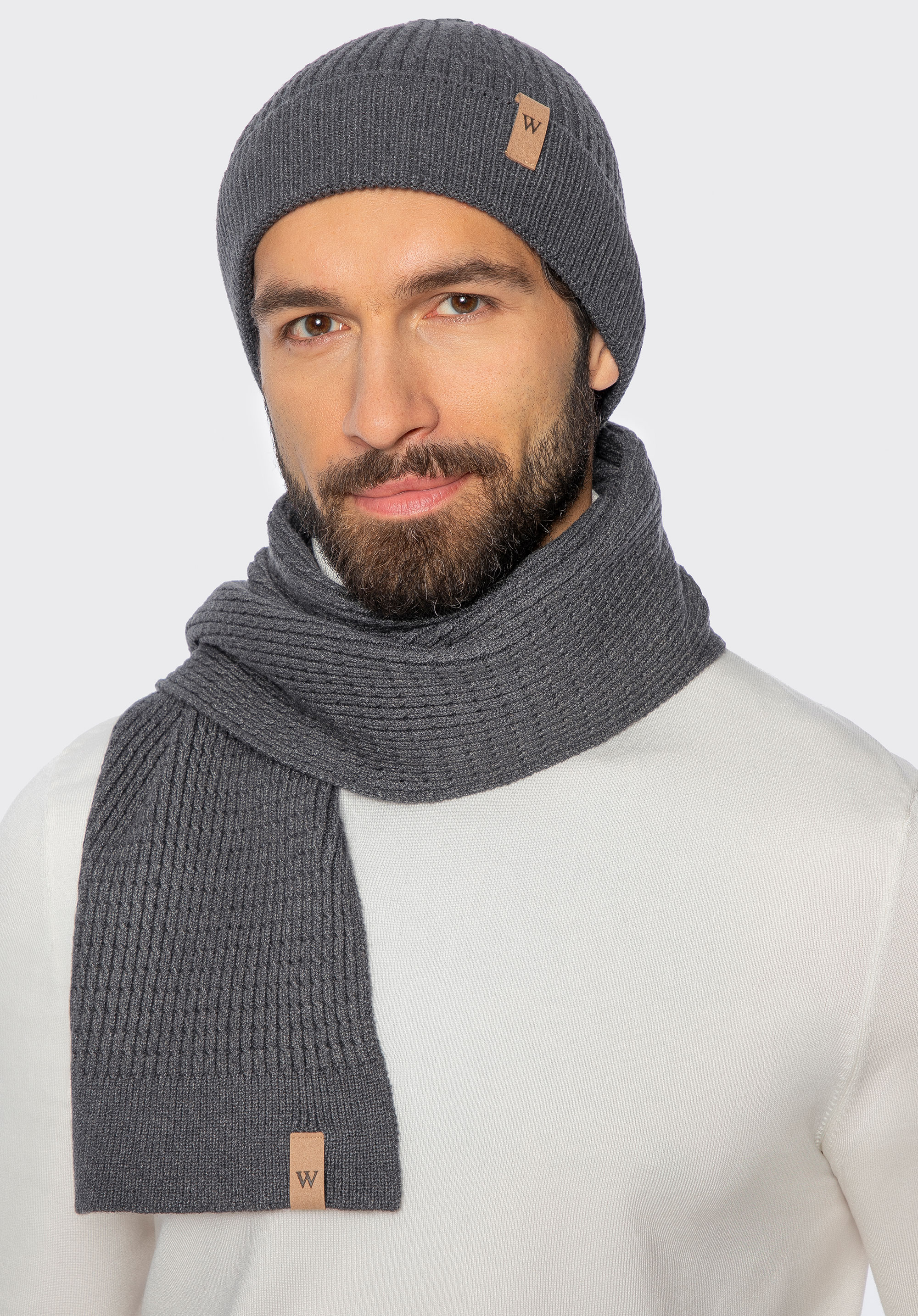 Zestaw zimowy: czapka i szalik, szary, 101-SF-010-8, Zdjęcie 1